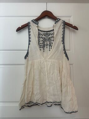 Ecote Ecru Tunic with Navy Embroidered Trim